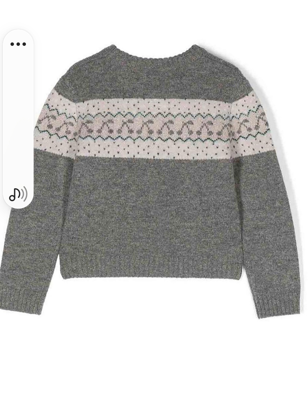 Bonpoint Gray Crewneck Sweater with Pink Fair Isle Yoke